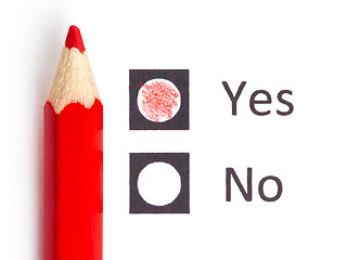 Image showing Red pencil choosing between yes or no