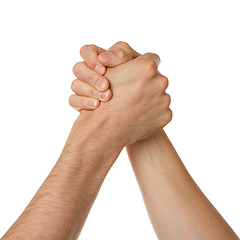 Image showing Man and woman in arm wrestlin