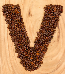 Image showing Letter V, alphabet from coffee beans