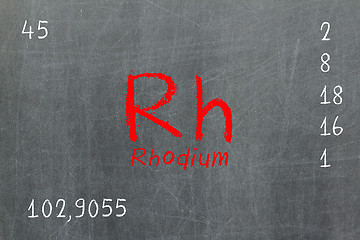 Image showing Isolated blackboard with periodic table, Rhodium