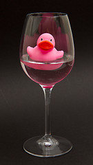 Image showing Pink rubber duck in a wineglass