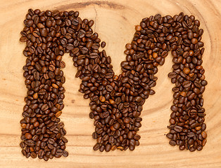 Image showing Letter M, alphabet from coffee beans