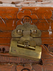 Image showing Old padlock on a wooden chest made in Suriname
