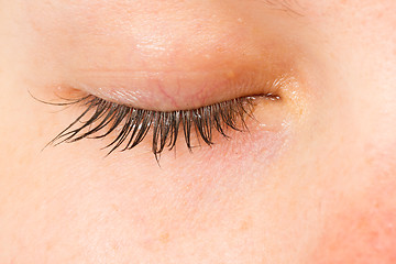 Image showing Women eye, close-up, blue, tear