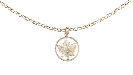 Image showing Old filthy silver hanger on a silver chain (maple leaf)