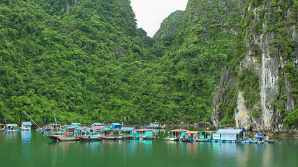 Image showing Floating fisherman's village in ha long bay