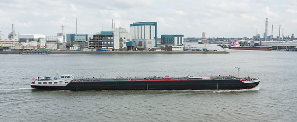 Image showing Small chemical tanker sailing in the port of Rotterdam (Holland)