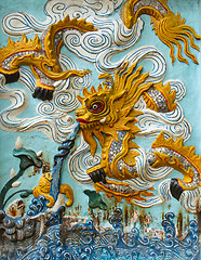 Image showing HANOI, VIETNAM, 8 AUGUST 2012; Ancient drawing of a dragon at th