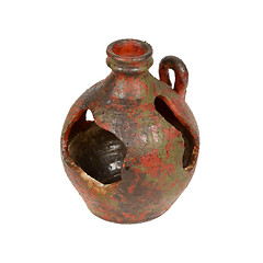 Image showing Old red vase from clay, the handwork