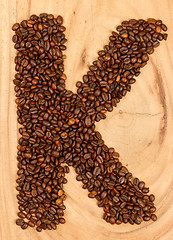 Image showing Letter K, alphabet from coffee beans