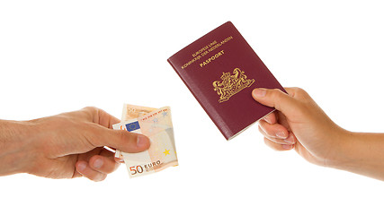 Image showing Man paying for passport