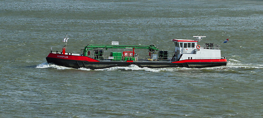 Image showing Small chemical tanker sailing in the port of Rotterdam (Holland)