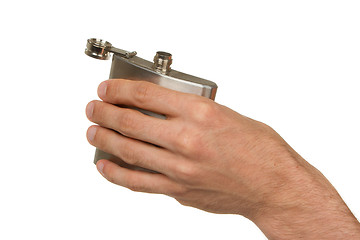 Image showing Flask in hand isolated on white 