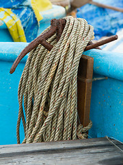 Image showing Old rusty anchor on a fishingboat