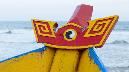 Image showing Colorful wooden fishing boat at the sout chinese sea