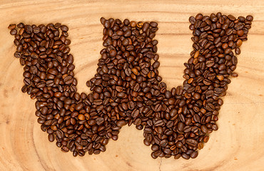 Image showing Letter W, alphabet from coffee beans