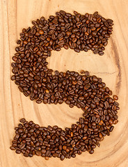 Image showing Letter S, alphabet from coffee beans