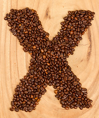 Image showing Letter X, alphabet from coffee beans