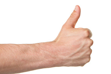 Image showing Image of a mans hand showing thumb up