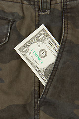 Image showing Macro shot of trendy jeans with american 1 dollar bill