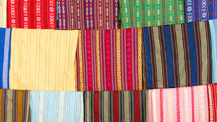 Image showing Silk scarfs on display in a silk factory