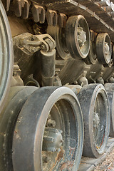 Image showing Closeup Of Army Tank Track Wheels