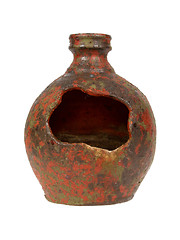 Image showing Old red vase from clay, the handwork