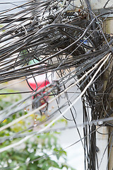 Image showing A tangle of cables and wires