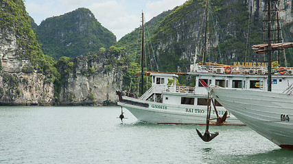 Image showing HA LONG BAY, VIETNAM AUG 10, 2012. Tourist Boats in Ha Long Bay.