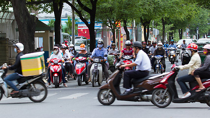 Image showing SAIGON - JULY 23: A busy and congested road in Hanoi, Vietnam, J