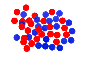 Image showing Red and blue chips used in the game line-up 4