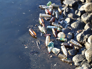 Image showing Polluted water in a harbor