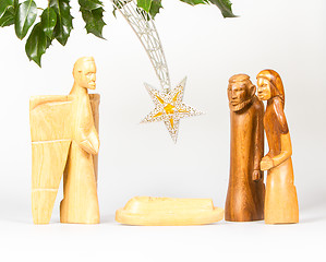 Image showing Scene of the Christmas crib, made of wood