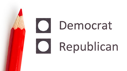 Image showing Red pencil choosing between democrat and republican 