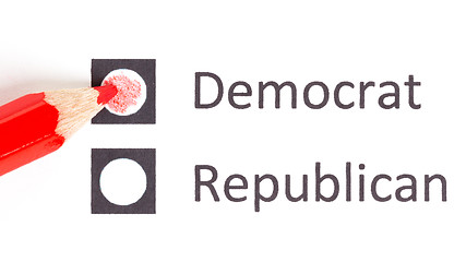 Image showing Red pencil choosing between democrat and republican