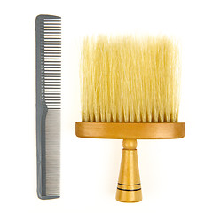 Image showing Hair brush for barber and a grey comb