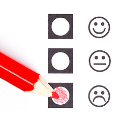 Image showing Red pencil choosing the right smiley