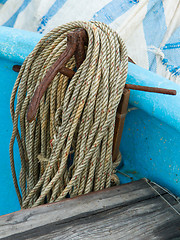 Image showing Old rusty anchor on a fishingboat