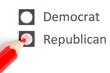 Image showing Red pencil choosing between democrat and republican