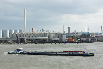 Image showing Small chemical tanker sailing in the port of Rotterdam (Holland)