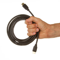 Image showing Close-up of hdmi cable in a hand