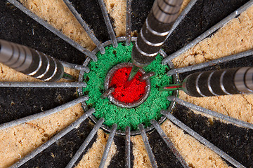 Image showing Close-up of a very old dartboard