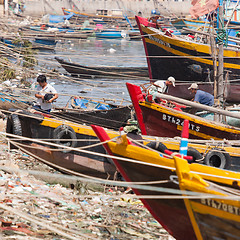 Image showing PHAN THIET, VIETNAM, 25 JULY 2012; Fishing boats in a harbour in
