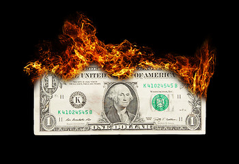 Image showing Burning dollar bill symbolizing careless money management