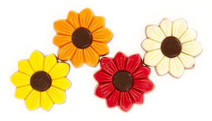 Image showing Different colors of chocolate flowers