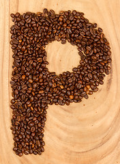 Image showing Letter P, alphabet from coffee beans