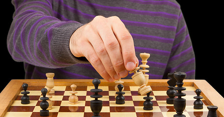 Image showing Chessboard with man thinking about chess strategy, isolated