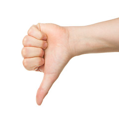 Image showing Image of a womans hand showing thumb down