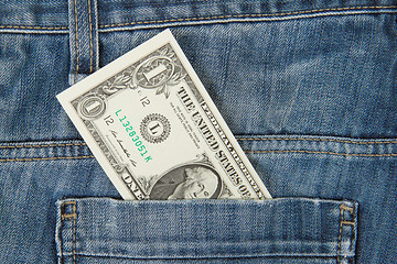 Image showing Macro shot of trendy jeans with american 1 dollar bill