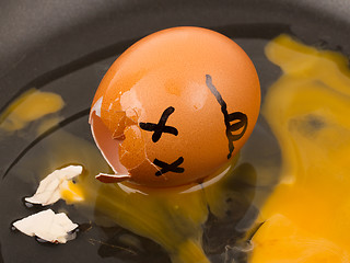 Image showing Cracked egg (dead) in a pan